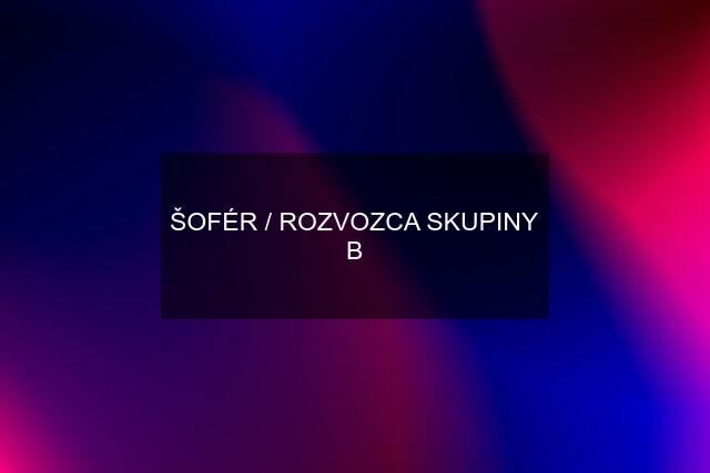 ŠOFÉR / ROZVOZCA SKUPINY B