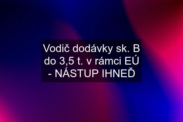 Vodič dodávky sk. B do 3,5 t. v rámci EÚ - NÁSTUP IHNEĎ