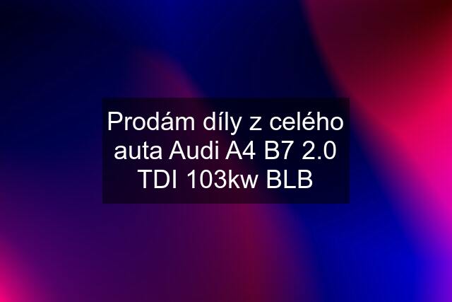 Prodám díly z celého auta Audi A4 B7 2.0 TDI 103kw BLB