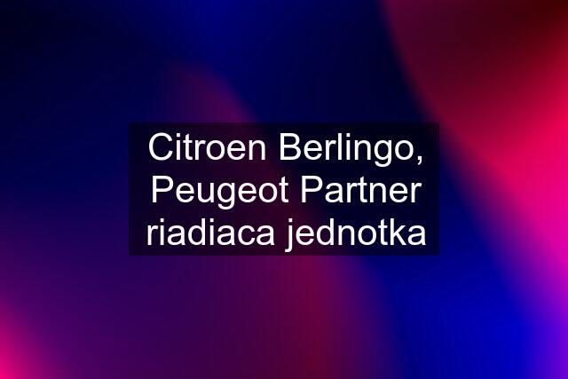 Citroen Berlingo, Peugeot Partner riadiaca jednotka