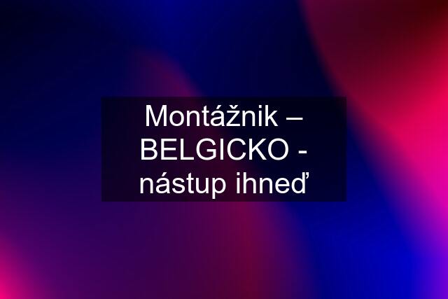 Montážnik – BELGICKO - nástup ihneď