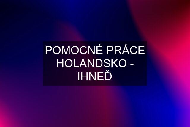 POMOCNÉ PRÁCE HOLANDSKO - IHNEĎ