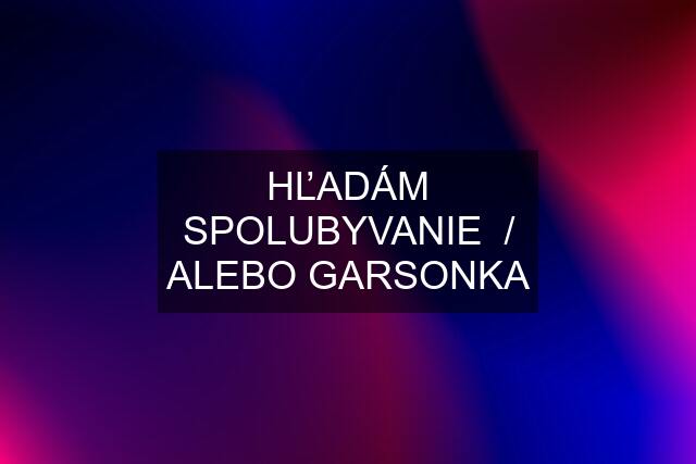 HĽADÁM SPOLUBYVANIE  / ALEBO GARSONKA