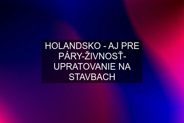 HOLANDSKO - AJ PRE PÁRY-ŽIVNOSŤ- UPRATOVANIE NA STAVBACH