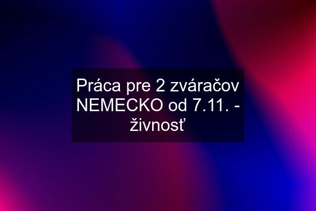 Práca pre 2 zváračov NEMECKO od 7.11. - živnosť