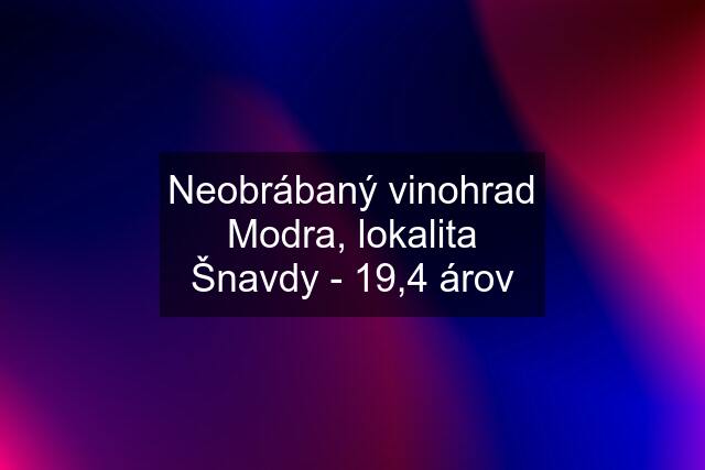 Neobrábaný vinohrad Modra, lokalita Šnavdy - 19,4 árov