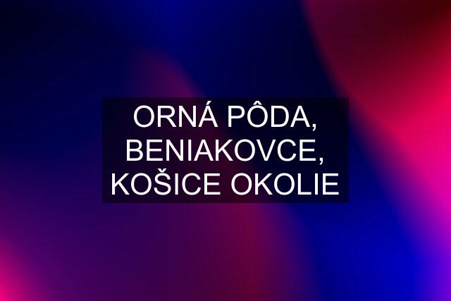 ORNÁ PÔDA, BENIAKOVCE, KOŠICE OKOLIE