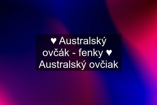 ♥ Australský ovčák - fenky ♥  Australský ovčiak