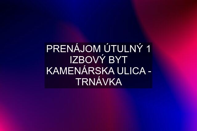 PRENÁJOM ÚTULNÝ 1 IZBOVÝ BYT KAMENÁRSKA ULICA - TRNÁVKA