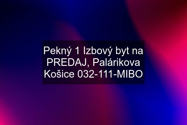 Pekný 1 Izbový byt na PREDAJ, Palárikova Košice 032-111-MIBO