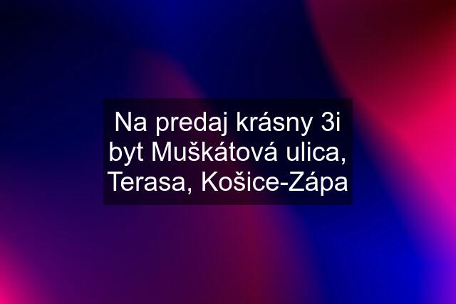 Na predaj krásny 3i byt Muškátová ulica, Terasa, Košice-Zápa