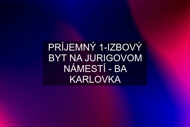 PRÍJEMNÝ 1-IZBOVÝ BYT NA JURIGOVOM NÁMESTÍ - BA KARLOVKA