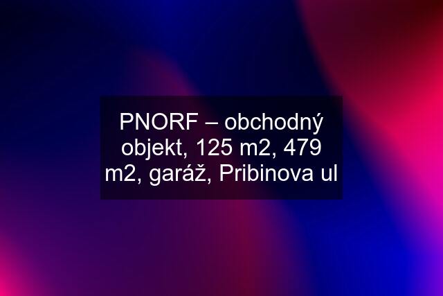 PNORF – obchodný objekt, 125 m2, 479 m2, garáž, Pribinova ul