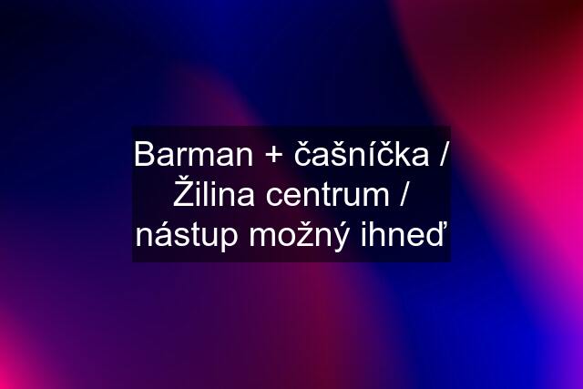 Barman + čašníčka / Žilina centrum / nástup možný ihneď