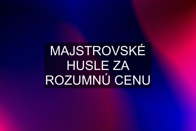 MAJSTROVSKÉ HUSLE ZA ROZUMNÚ CENU