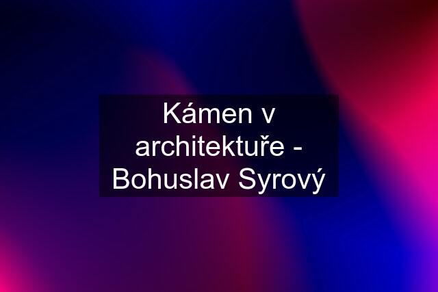 Kámen v architektuře - Bohuslav Syrový